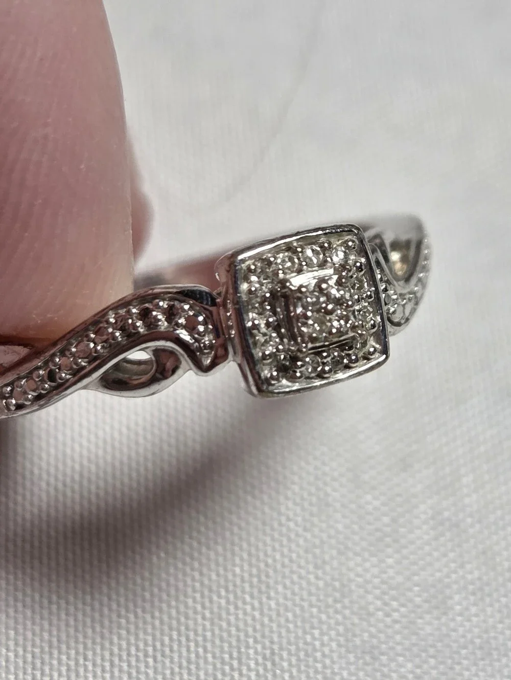 Sterling Silver Square Halo Diamond Accent Ring in Silver Size 7